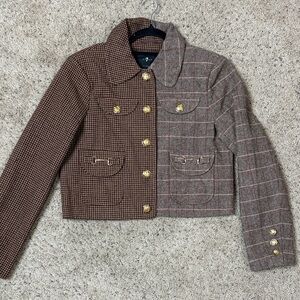 NWT 7 For All Mankind Brown and Gray plaid mix blazer S